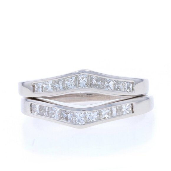 White Gold Diamond Set of 2 Enhancer Wedding Bands 14k Princ 1.00ctw Guard Rings